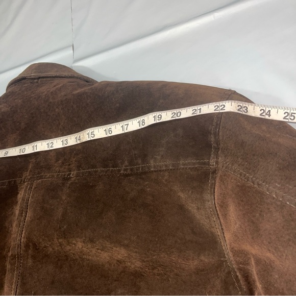 Paris BROWN SUEDE Leather BOMBER Jacket zip up Snap Lined 90s Collared Men’s LRG - Picture 5 of 16